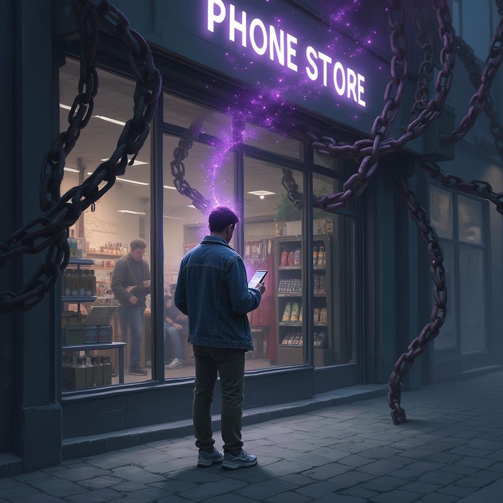 Man Ensnared by Dark Digital Chains