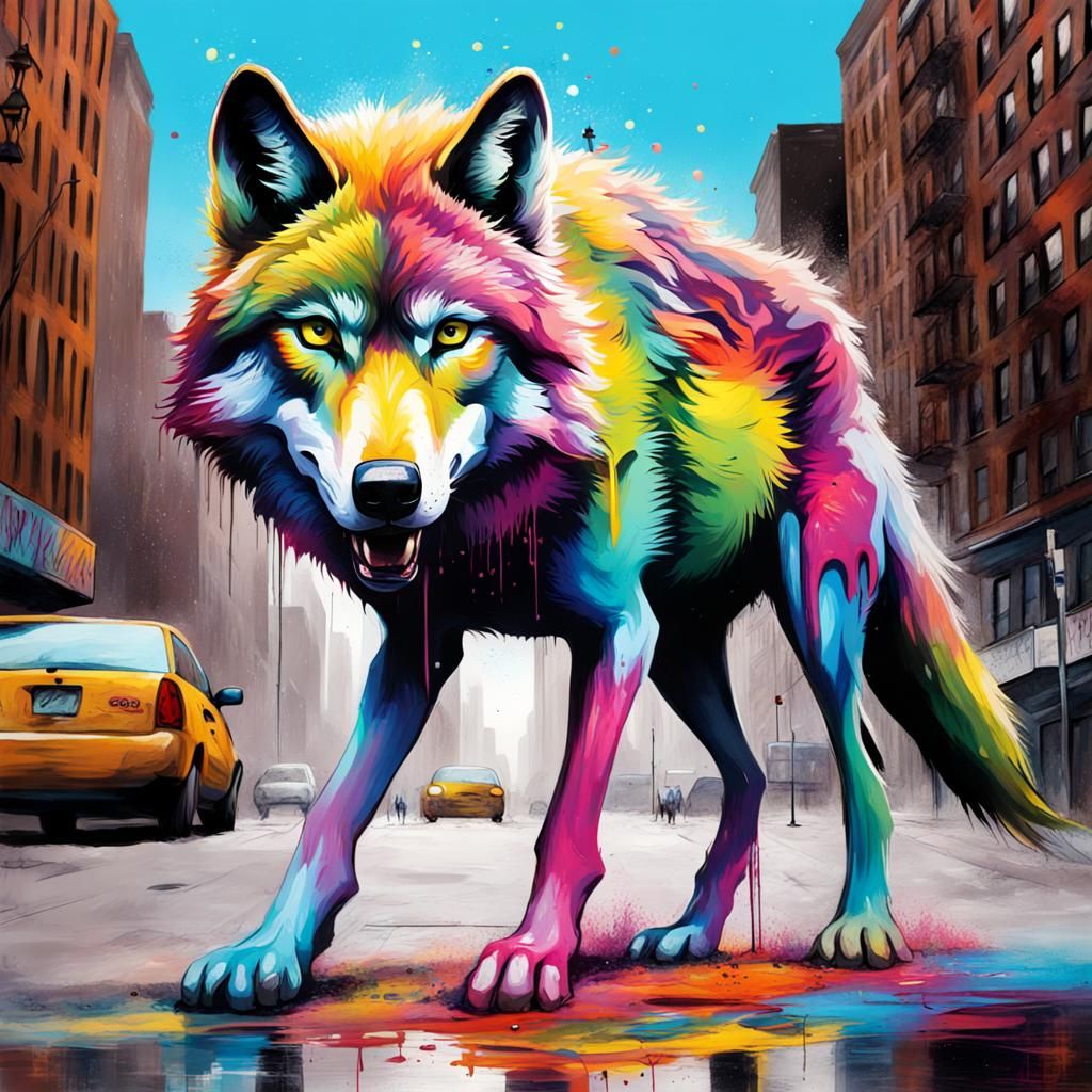 Colorful Graffiti Wolf in Manhattan Street Art