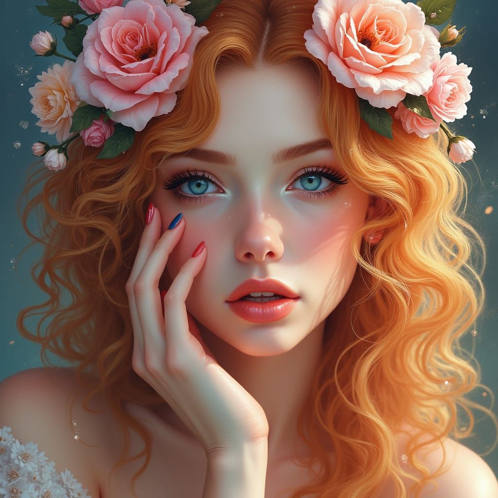 Ethereal Beauty Adorned with Vibrant Blooms