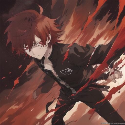 Anime Character with Red Hair and Blood Explosion