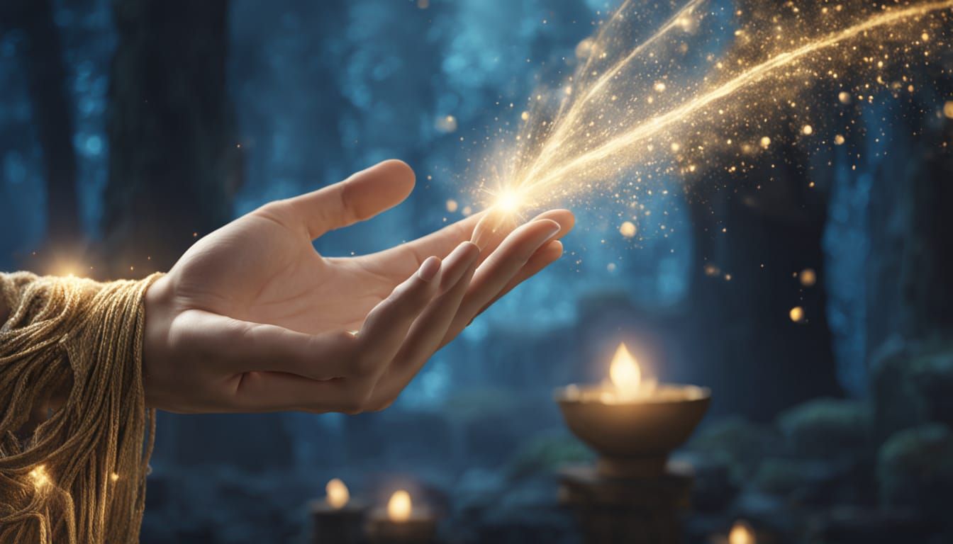 Magical Hand Dispensing Ethereal Streams: Fantasy Art