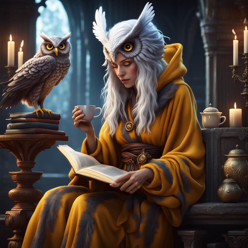 Harpy Girl Reading: Detailed Matte Painting