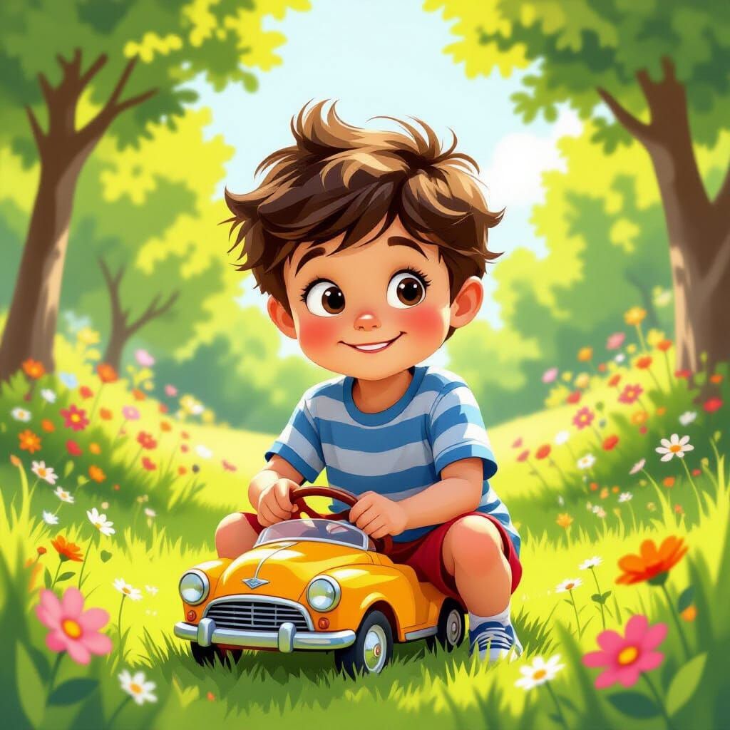 Childhood Joy in Sunny Park, Painterly Style