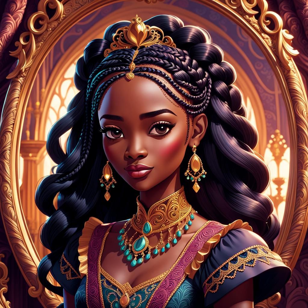 Joyful Black Princess in Ornate Disney Portrait