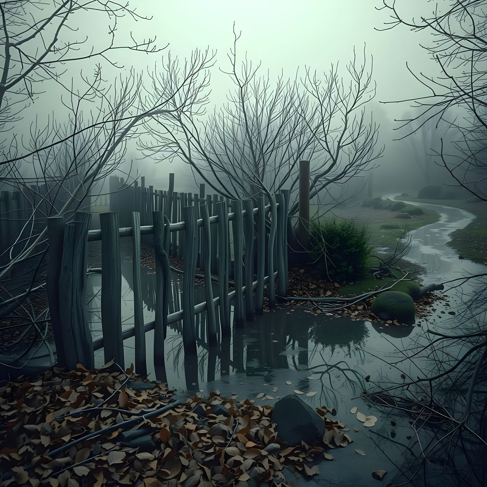 Mysterious Swamp Landscape in Moody Autumn Tone