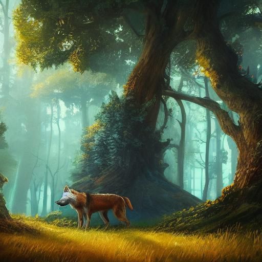 Magical Creatures Under Mushroom Tree, Matte Painting