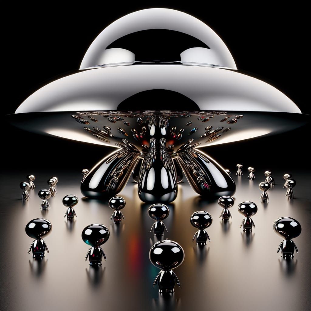 Chrome Alien Spaceship Sculpture on Black
