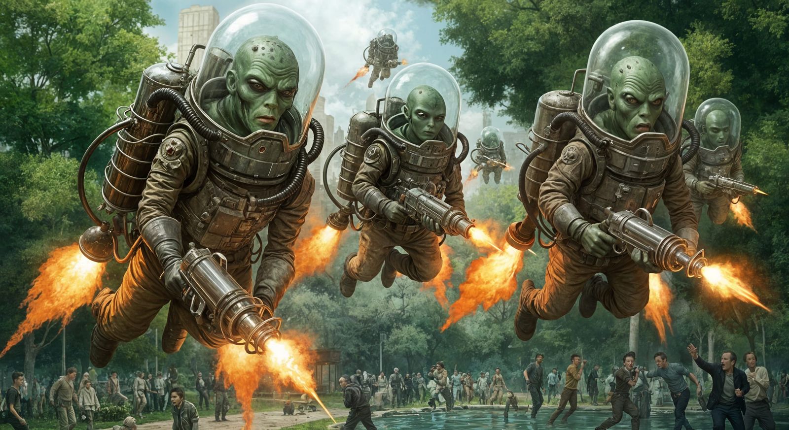 Alien Invasion in a Grungy Oil Painting Style