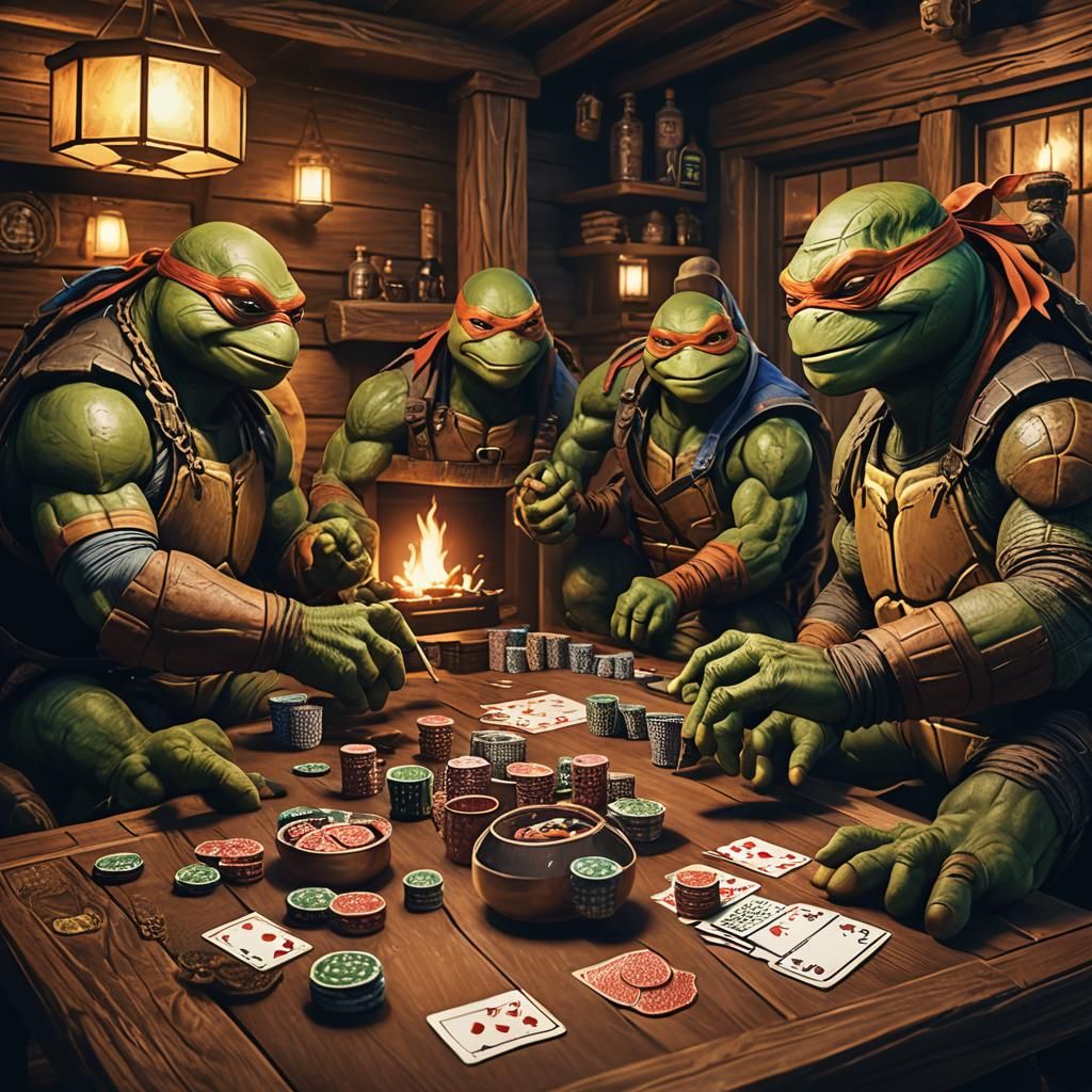 Retired Ninja Turtles Play Poker: Fantasy Concept Art
