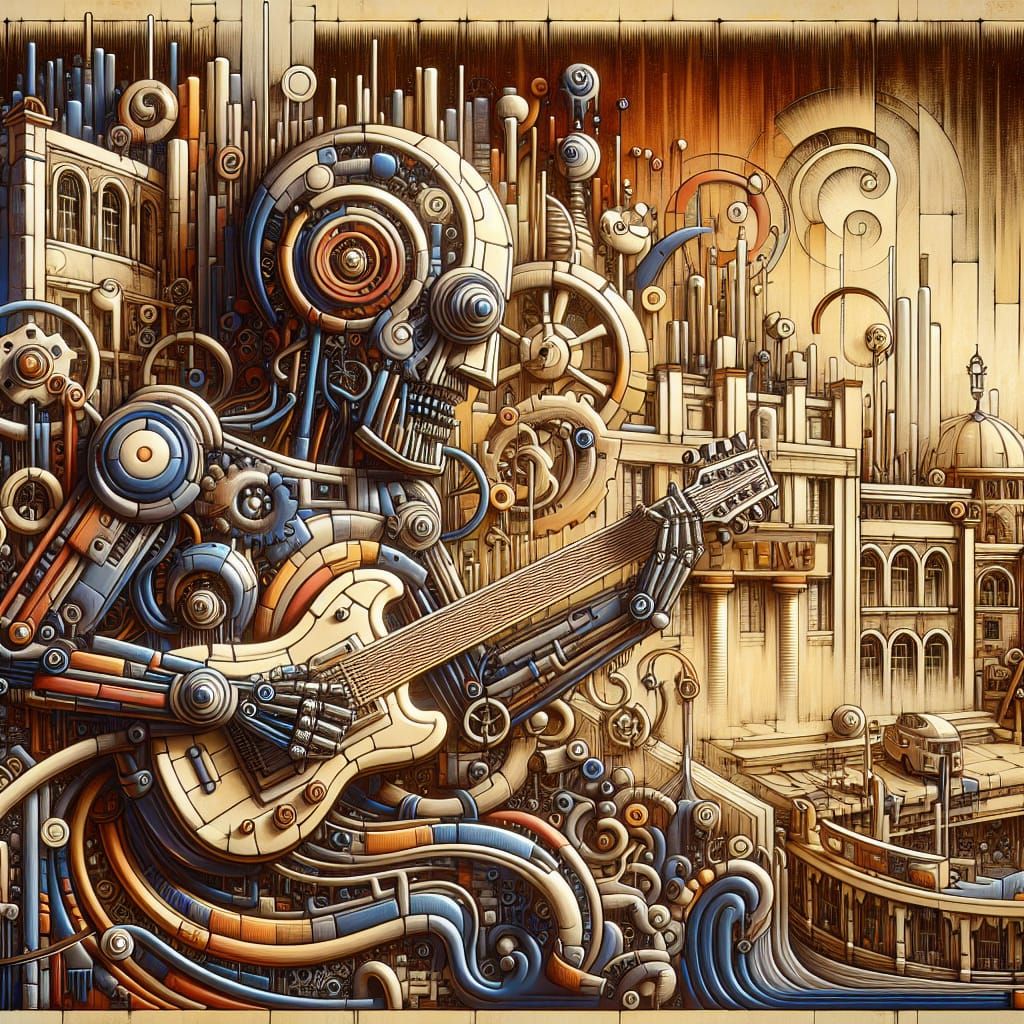 Biopunk Robot Plays Jazz Fusion in Gothic City