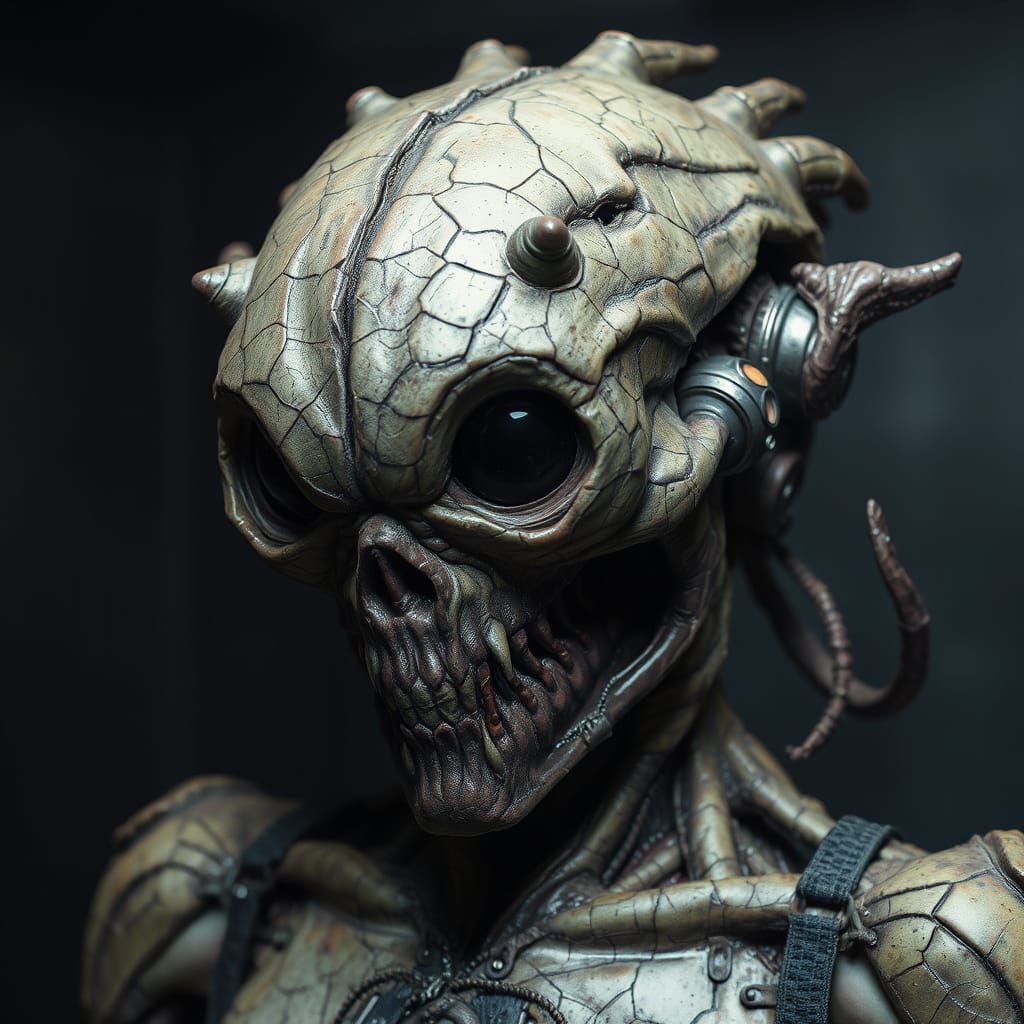 Terrifying Police Creature in Dark Biomechanical Style