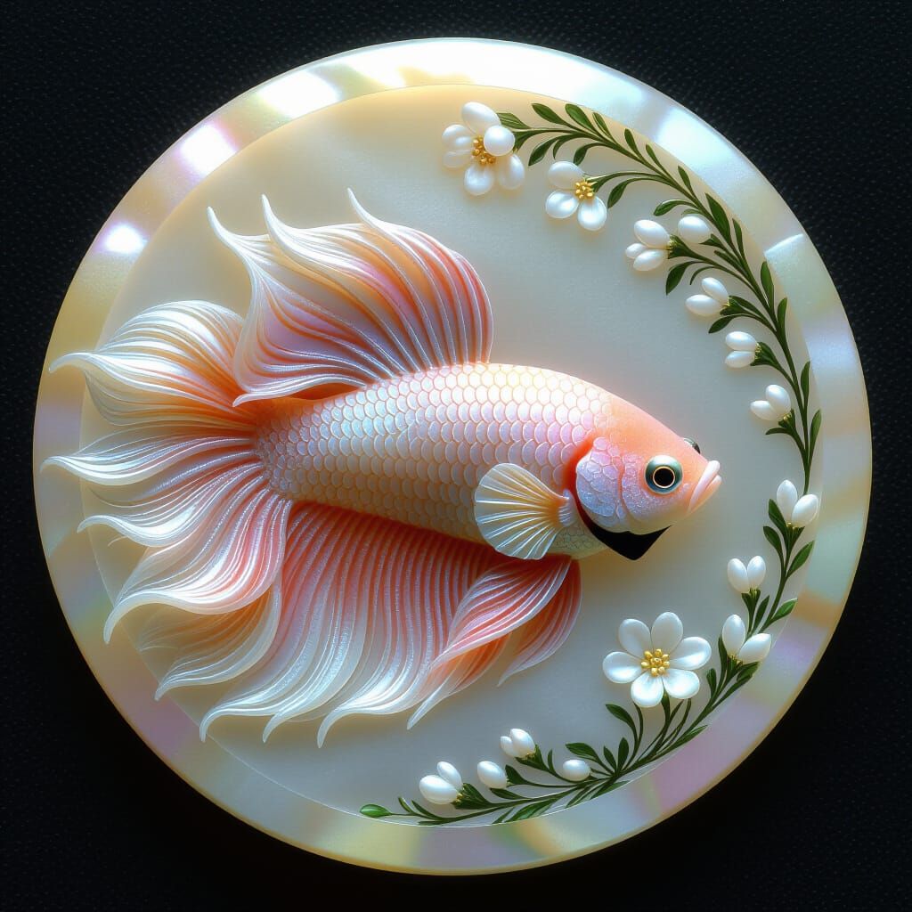 Ethereal Betta Fish Carved from Pearl