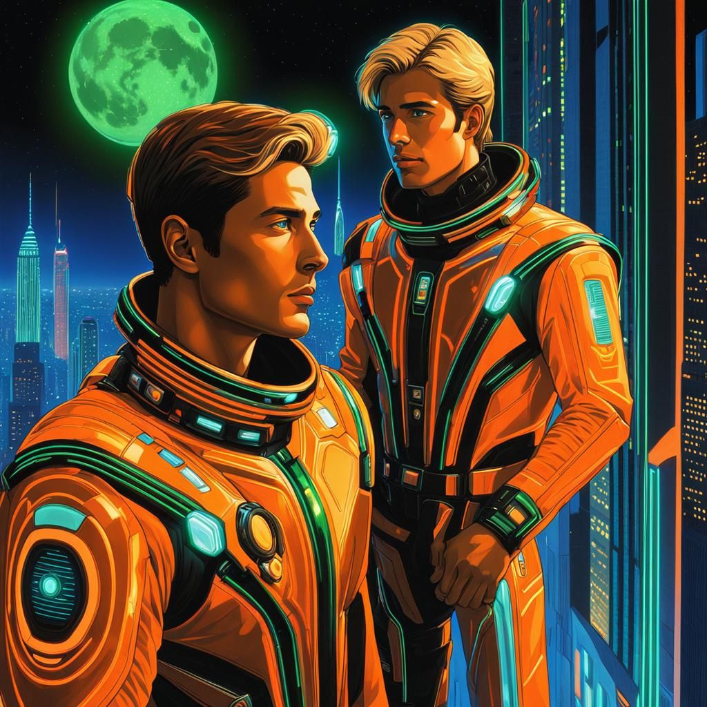 Sensual Cyberpunk Couple in Tron Space Suits