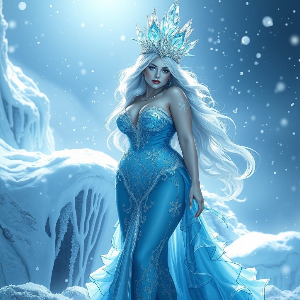Surreal Ice Sorceress in Frosty Winter Kingdom