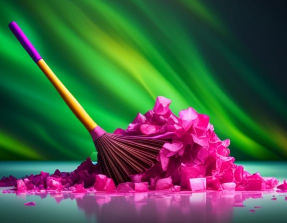 Broom Sweeping Pink Garbage: Pablo Amaringo Style