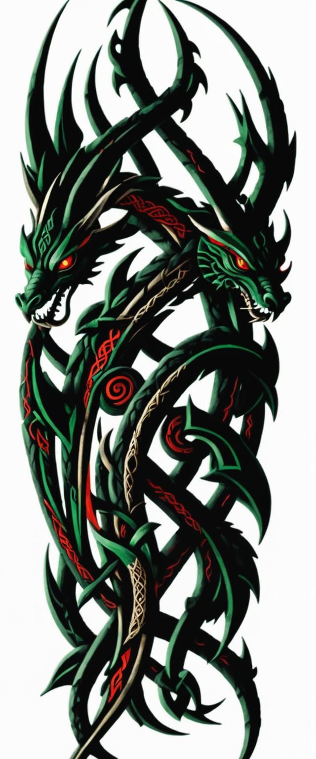 Celtic knotwork art. Intricate dragon heads and sharp claws ...