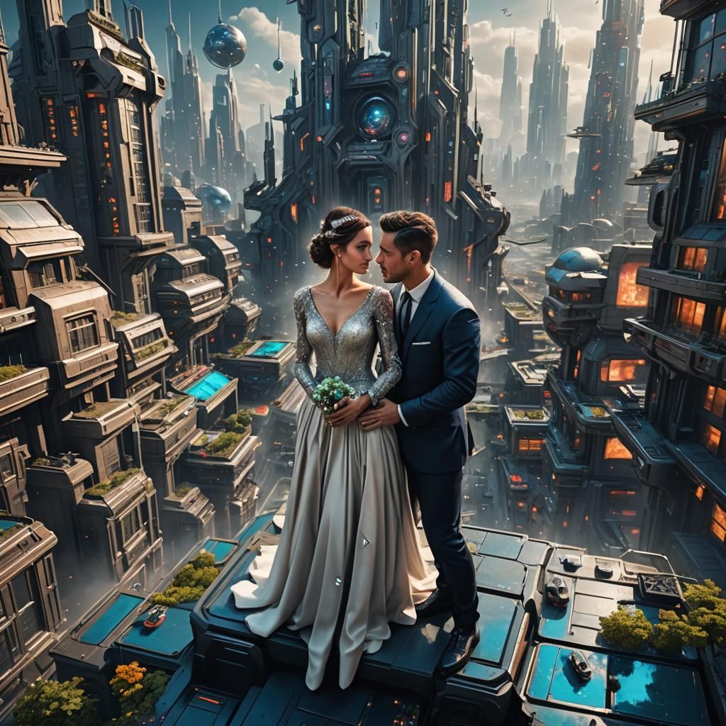 Couple Celebrate Anniversary in a Futuristic City