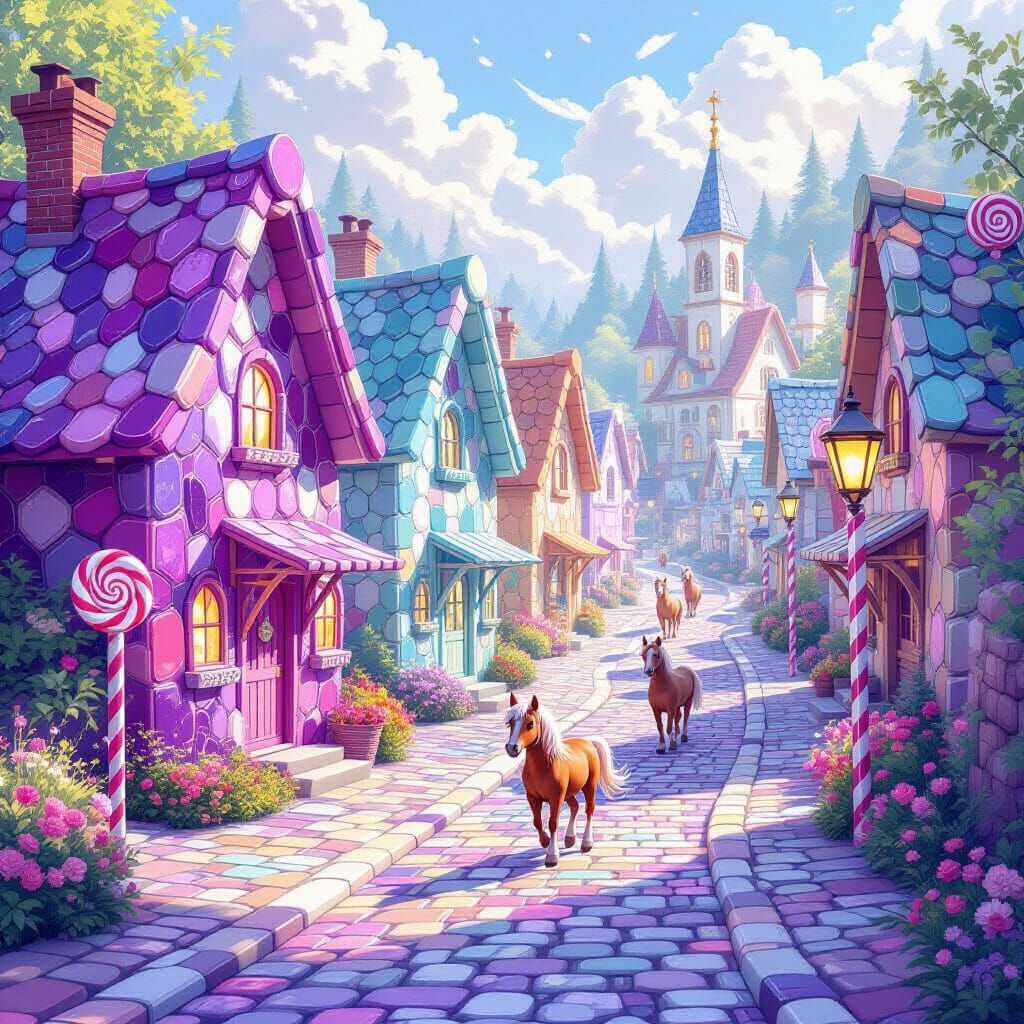 Gemstone Town with Candy Streets and Mini Horses