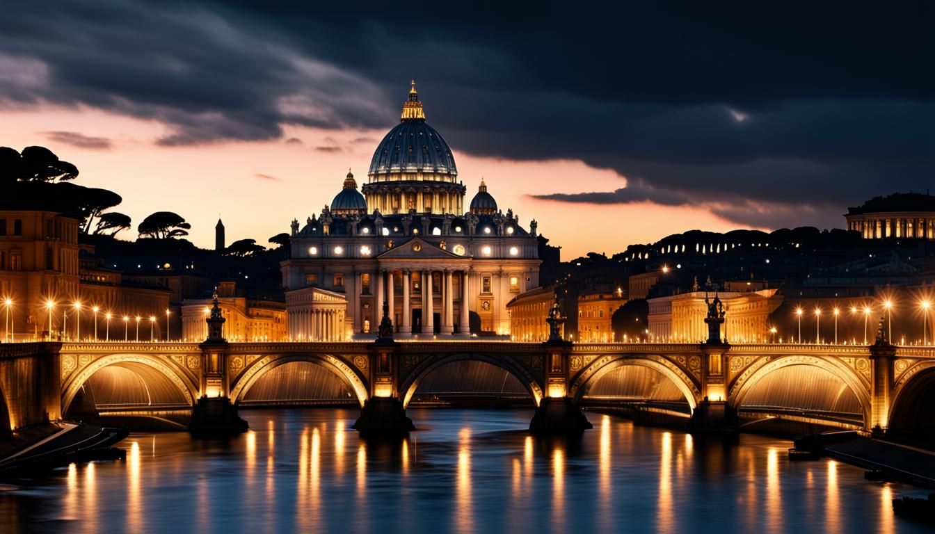 St Peter's Basilica at Night: Digital Matte Painting