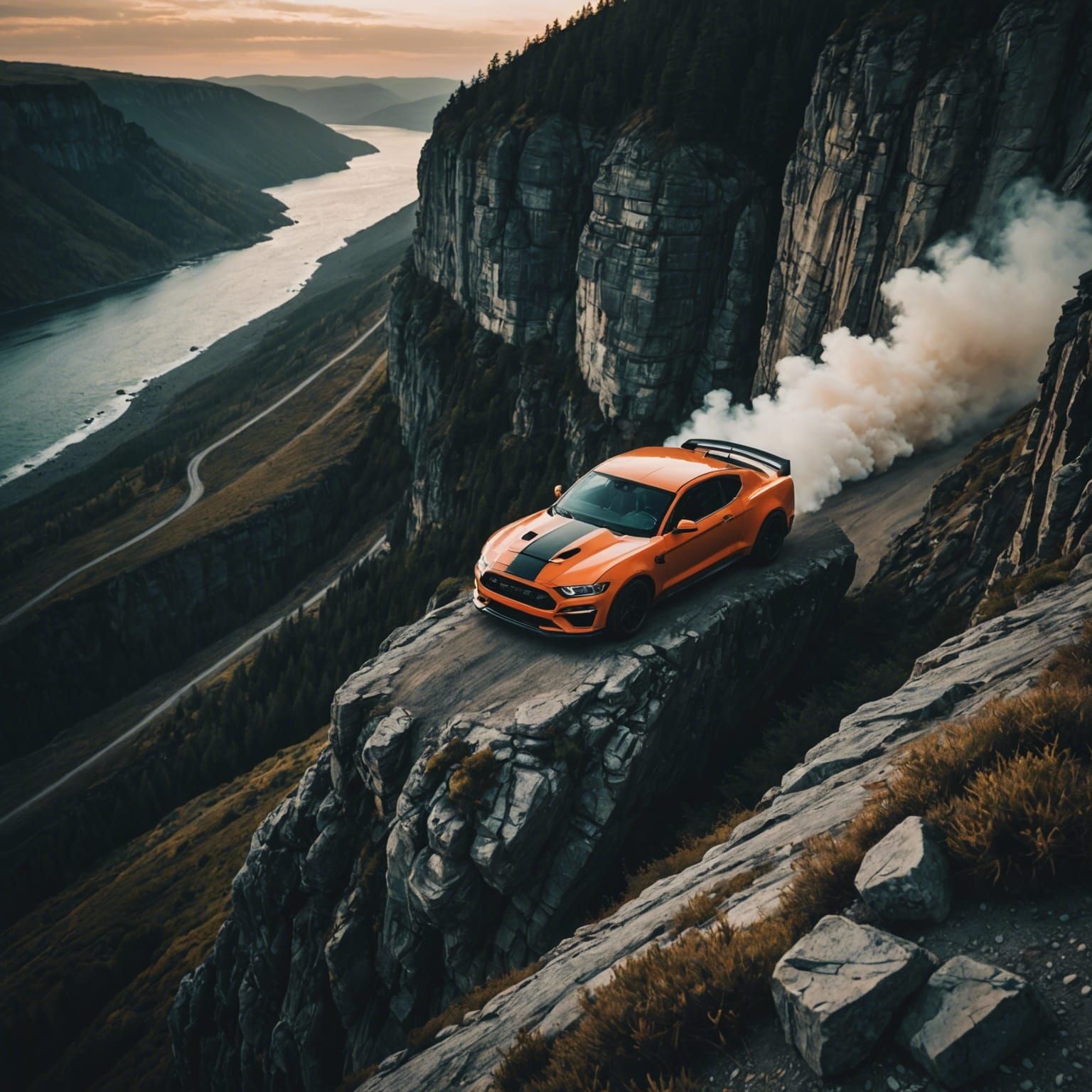 Dramatic Car Drifting on Cliffside Road
