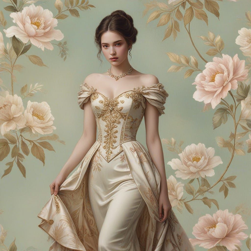 Elegant Lady Portrait in Whimsical Watercolour Style