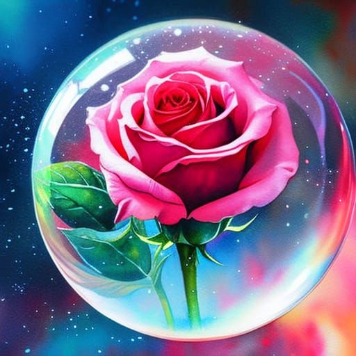 Rose in Snow Globe: Impasto Gouache Painting