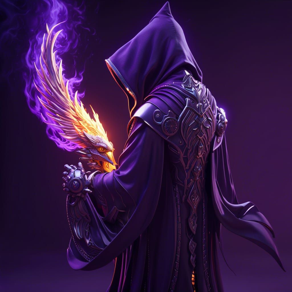 Futuristic Wizard with Phoenix in Sci-Fi Style