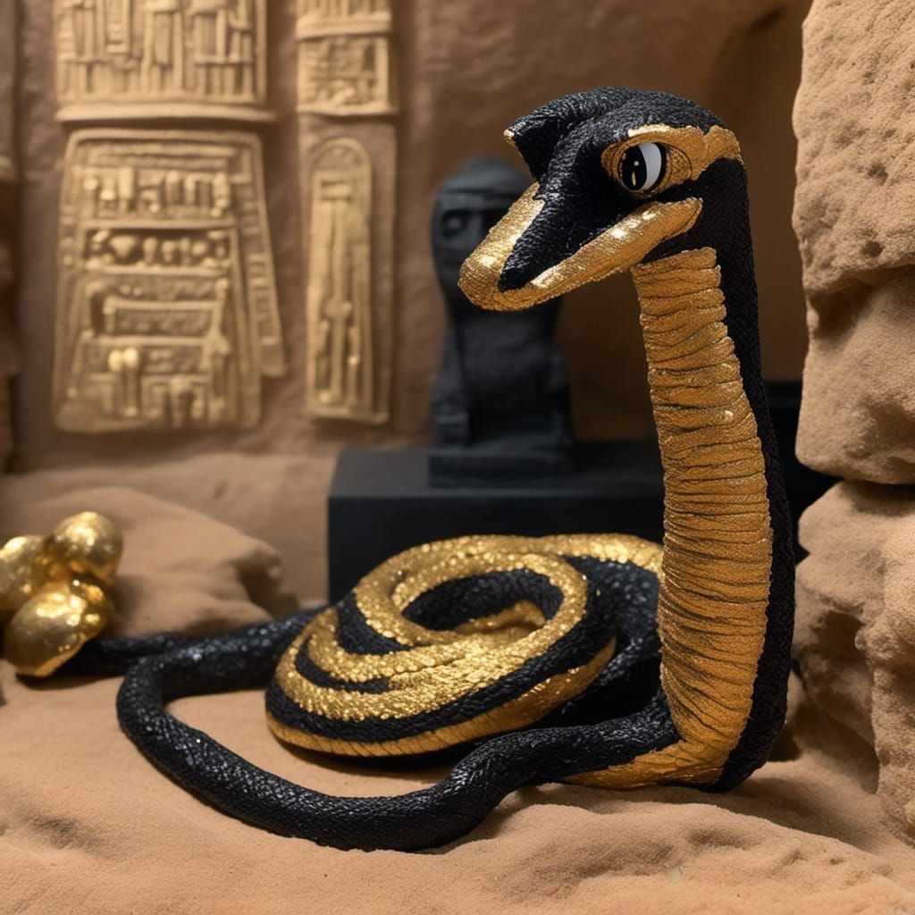 Black and Gold Cobra in Egyptian Tomb