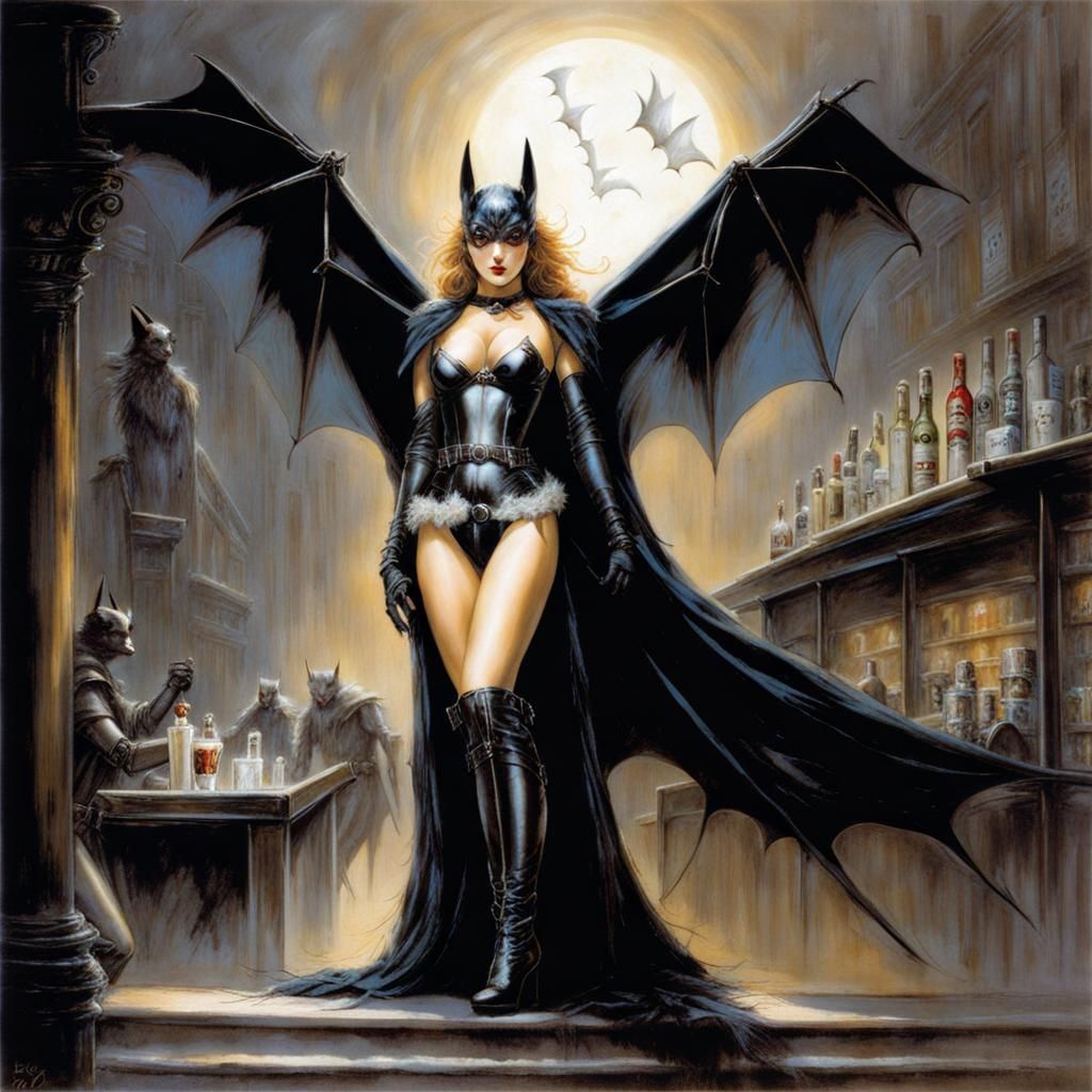 Bat Girl Visits a Bar, Dark Fantasy Art