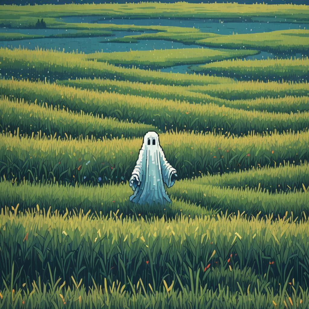 8-Bit Pixel Art Sheet Ghost in Field