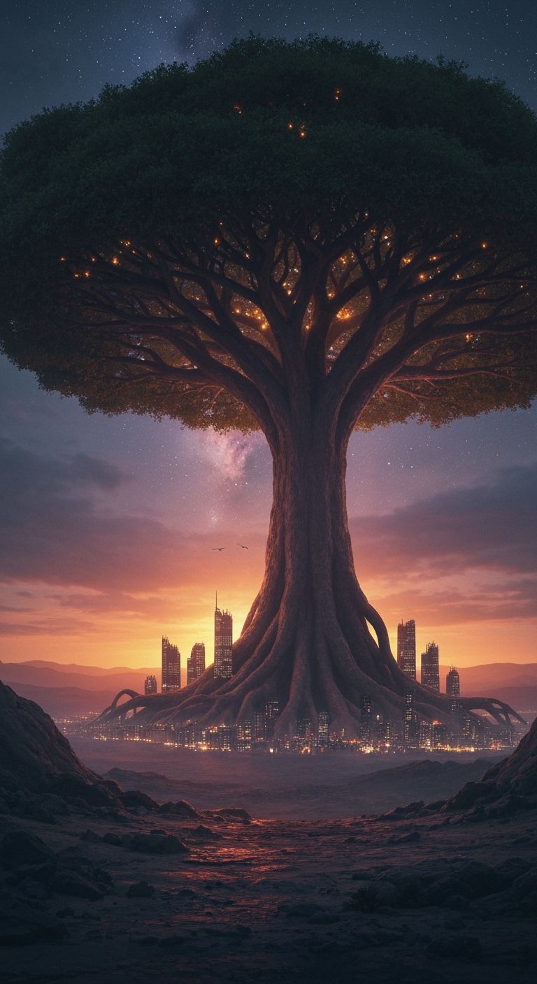 Colossal Savannah Tree Reaches Stratosphere at Sunset