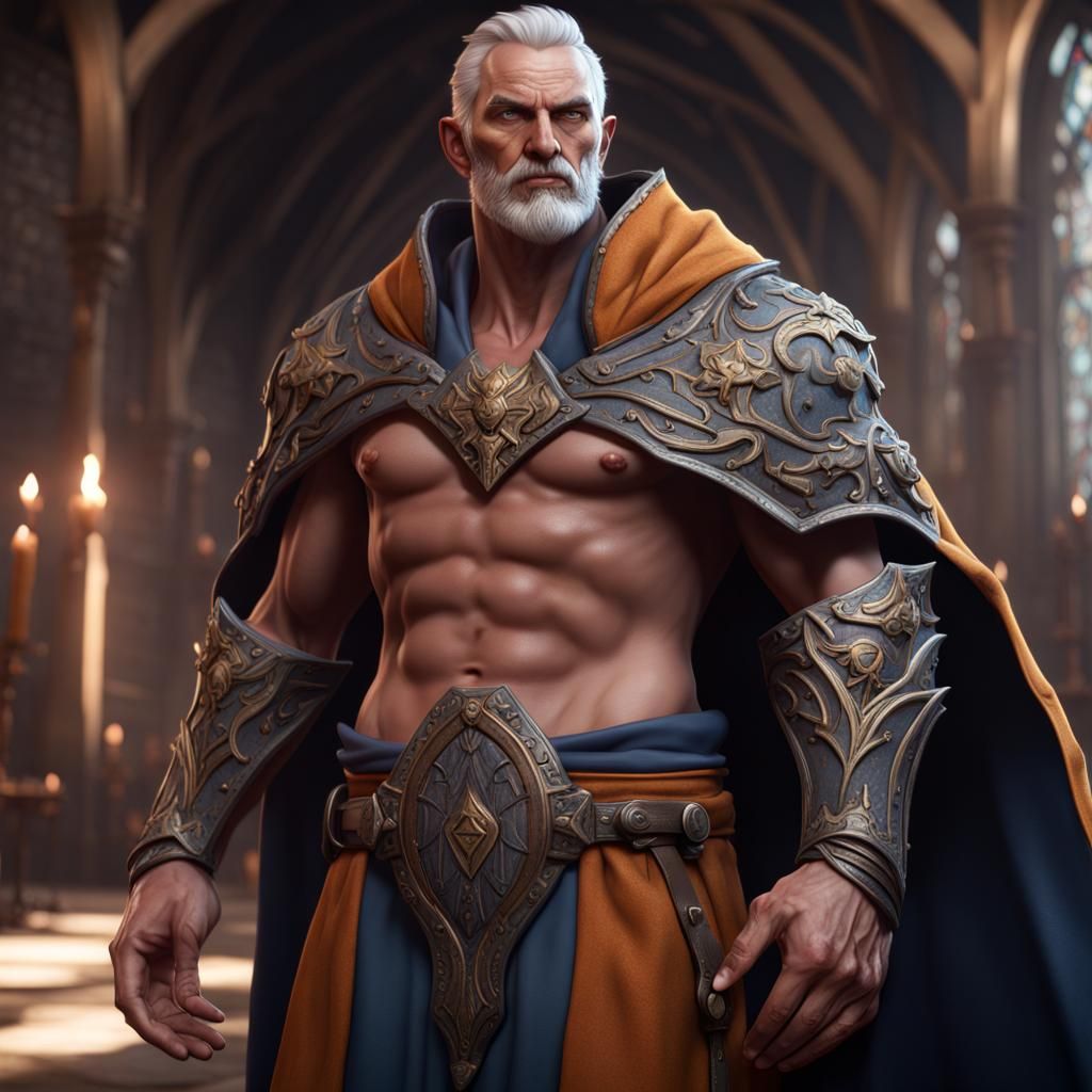 Muscular Cleric in Robes: Detailed Fantasy Art