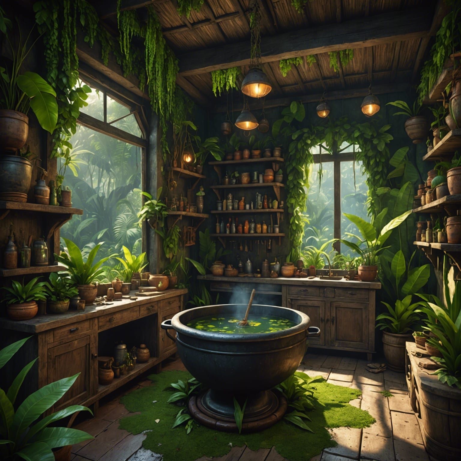 Inside a Tropical Magic Shop with Jungle Overgrowth