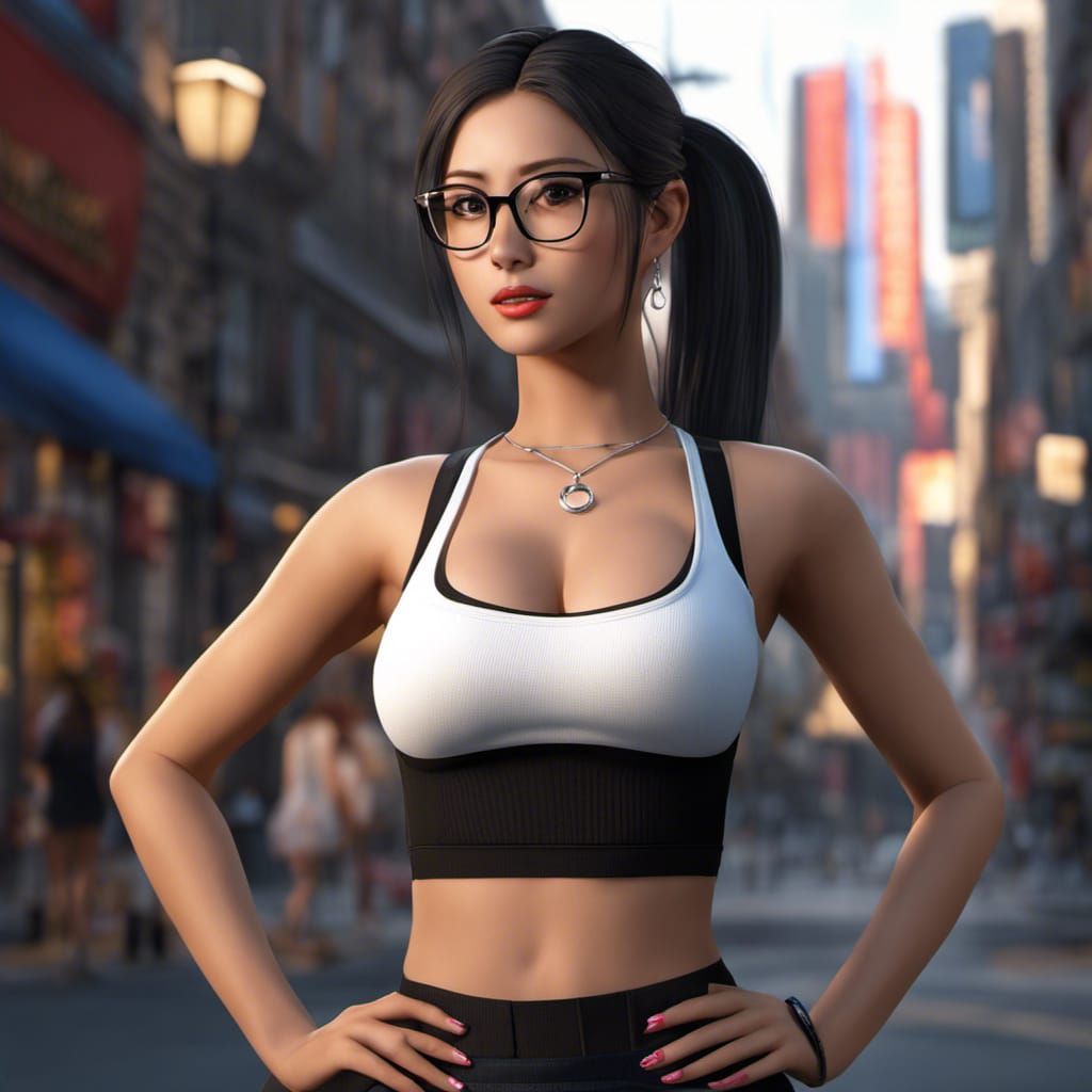 Realistic Woman with Pigtails and Glasses