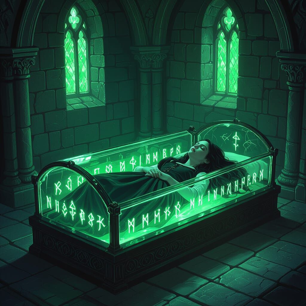 Gothic Fantasy Book Cover: Girl in Glass Coffin