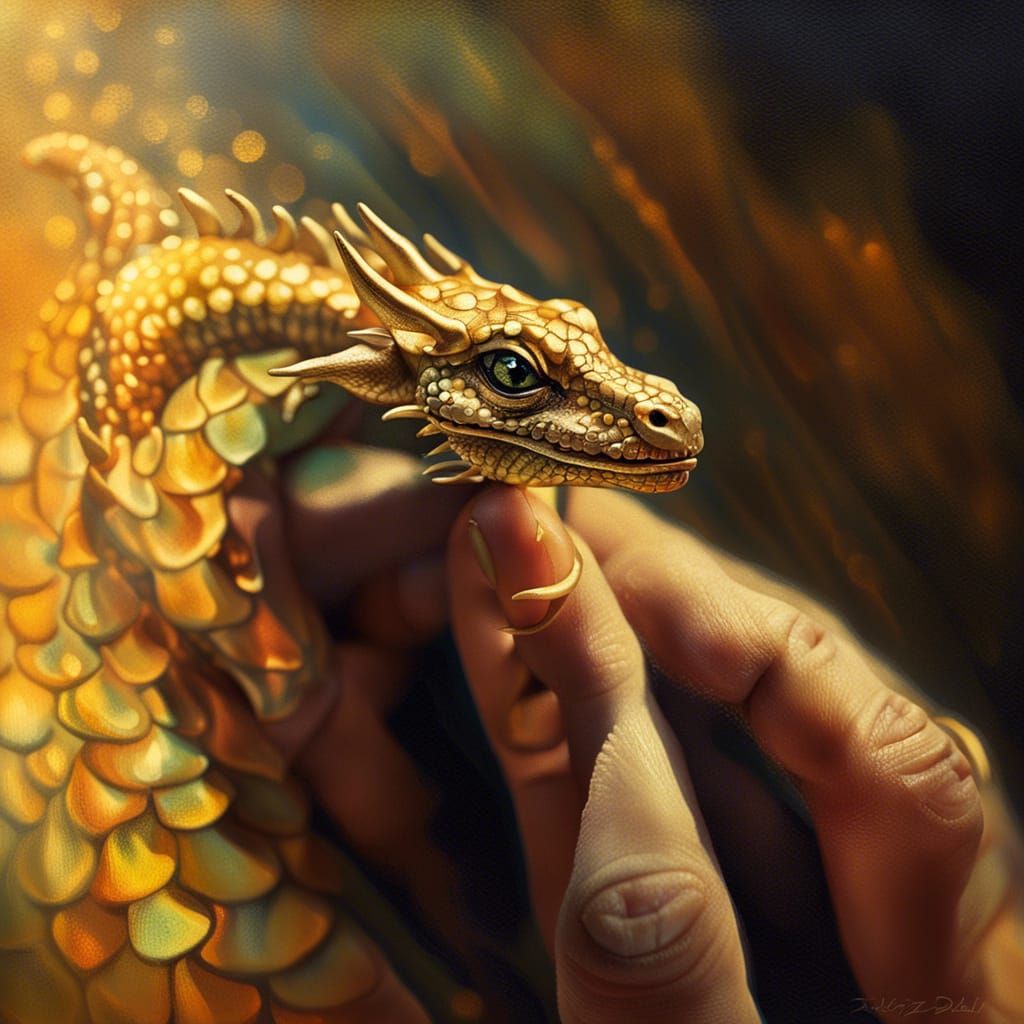 Miniature Dragon on Finger, Surreal Macro Photography