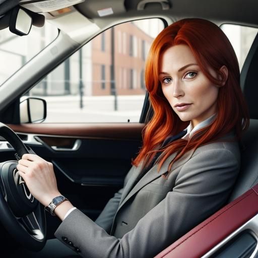 Attractive Woman Driving Car in Hyperrealistic Style