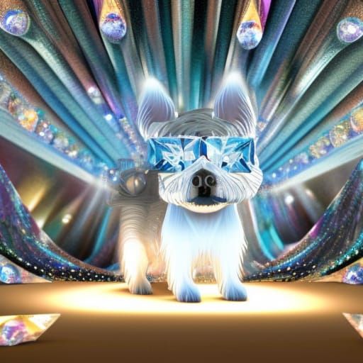 Crystal Dog in Diamond Cave: 3D Digital Art