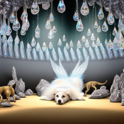 Swarovski Dog in Crystal Cave: 3D Digital Art