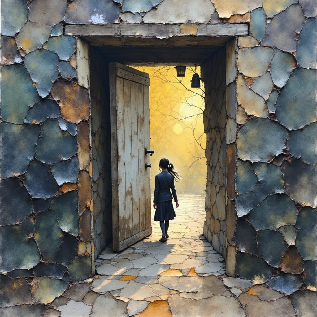 Abstract Watercolor with Contrasting Light and Shadow