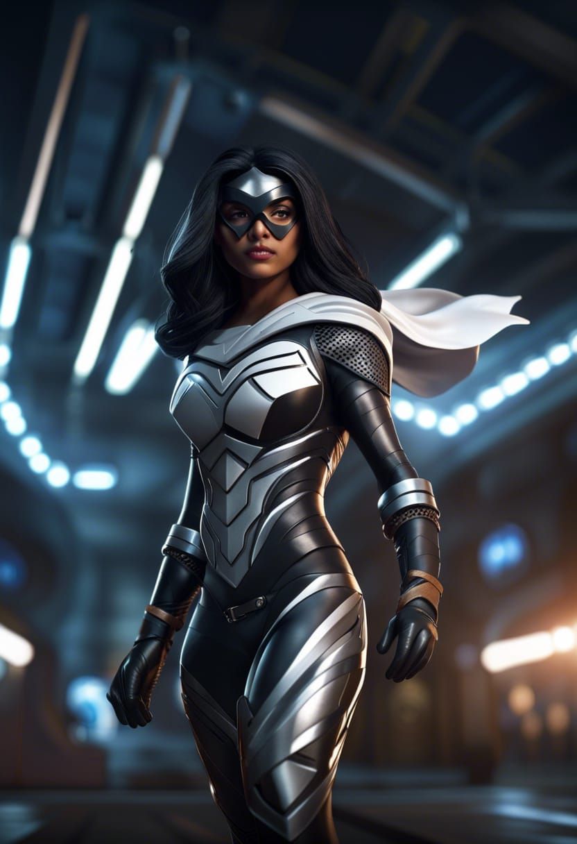 Indian Superheroine on Rooftop in Tactical Armor