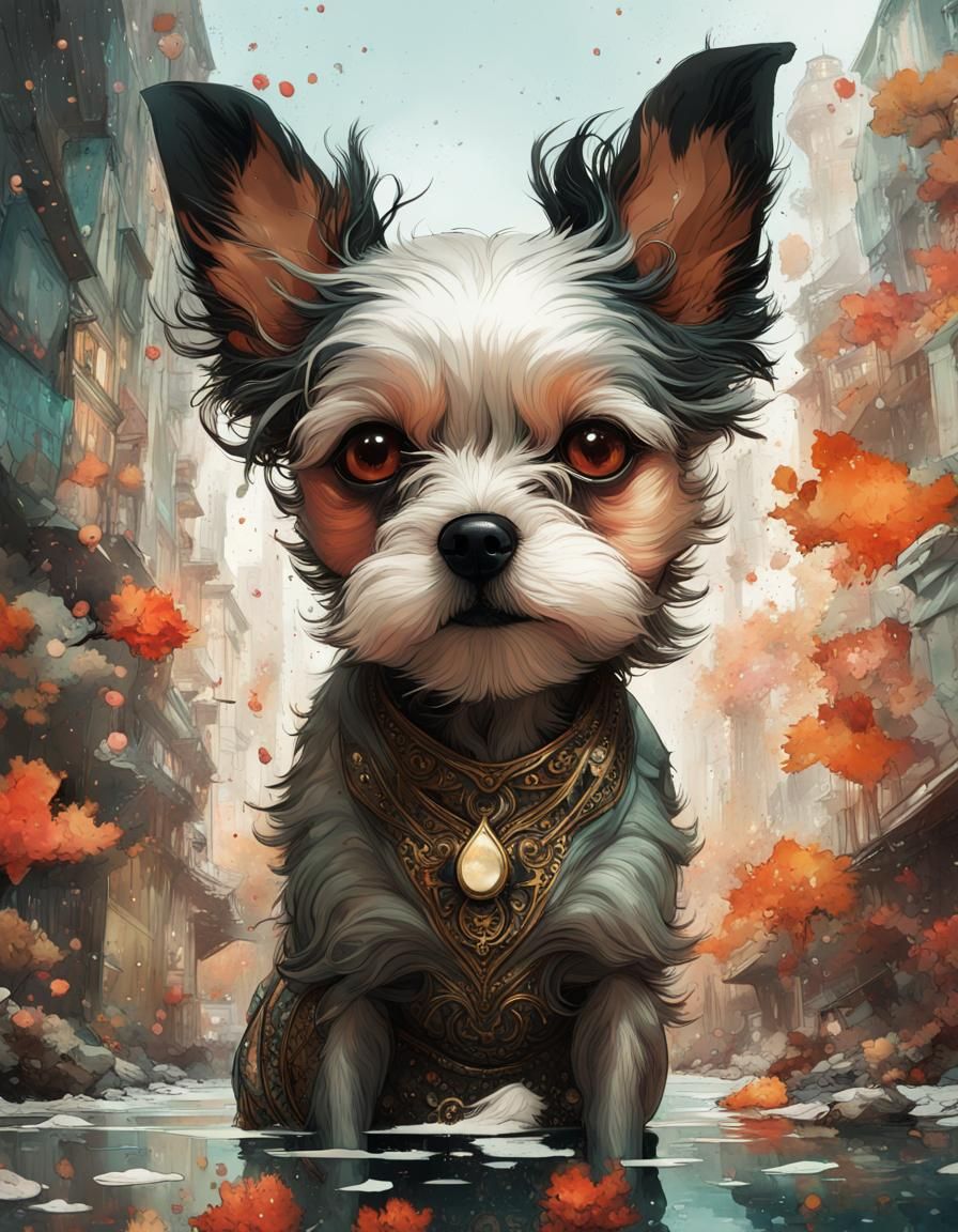 Opulent-Eyed Dog: Detailed Digital Fantasy Art