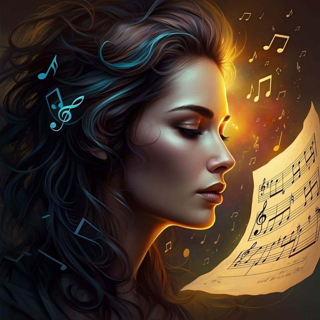 Hyperrealistic Musical Notes Float Around Sheet Music