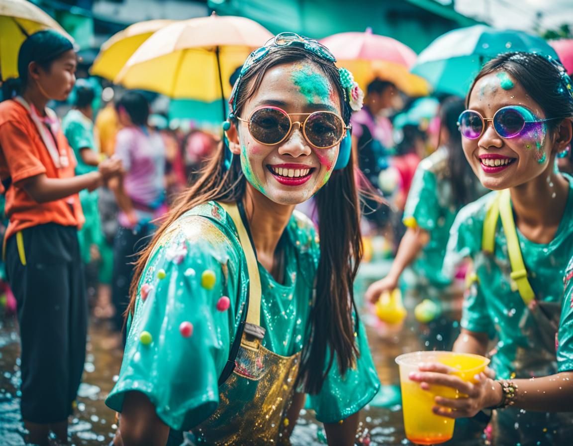 Futuristic Songkran Festival: Beautiful Women in Thailand