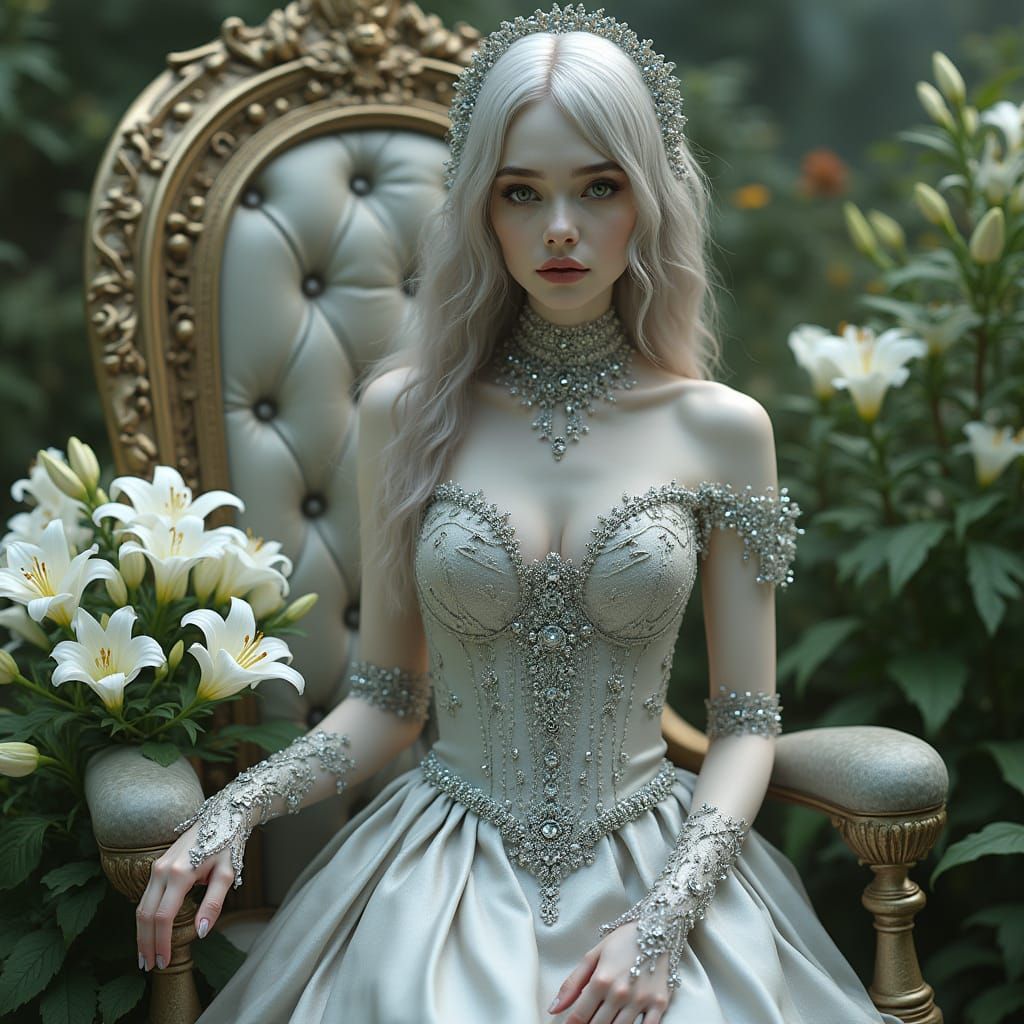 Steampunk Woman with Lilies in Digital Art Style