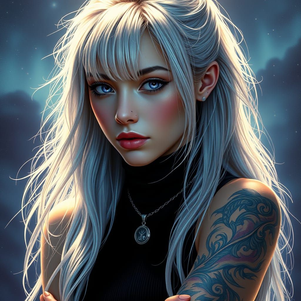 Mystical Silver-Blonde Goddess in Epic Futuristic Style