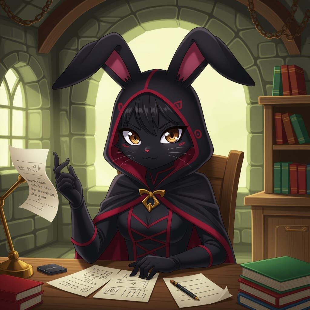 Anime Black Rabbit Villain Planning in Secret Hideout