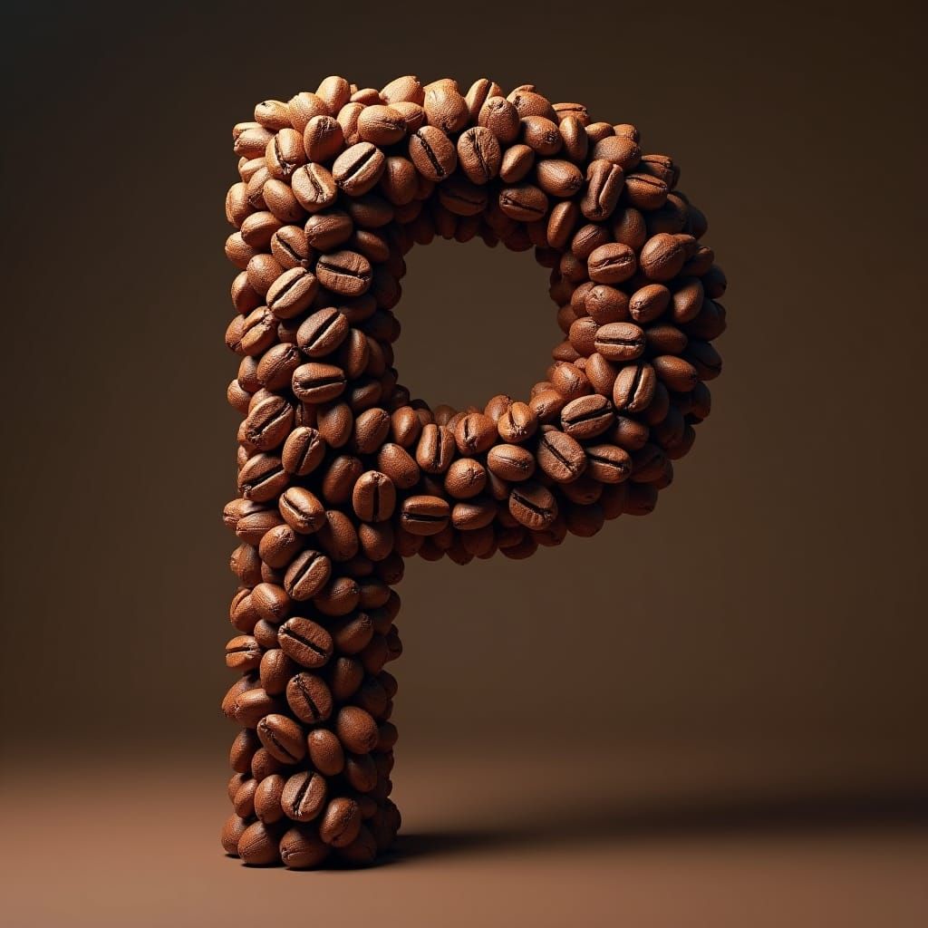 Coffee Bean Letter P in Detailed Matte Painting