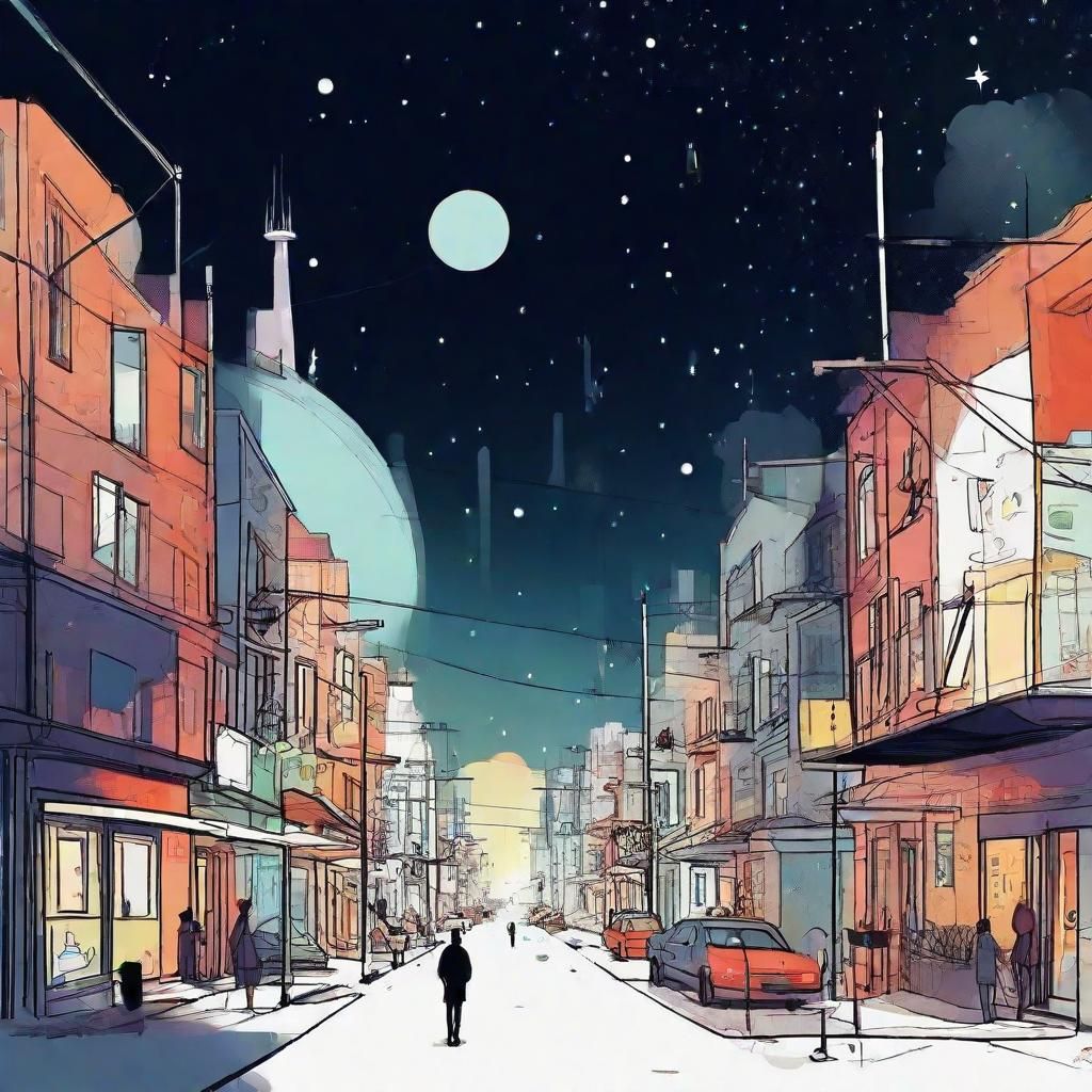 Doodle-Art Cosmic Neighbourhood in Cartoon Style