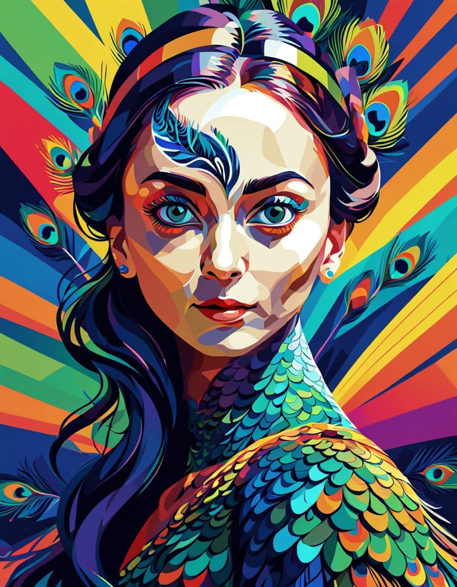 Royal Peacock Dance in Vibrant WPAP Art Style
